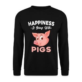 Glück ist, mit Schweinen zusammen zu sein Geschenk - Unisex Pullover - Schwarz - Vorne - Alina (178cm) & Michal (187cm)