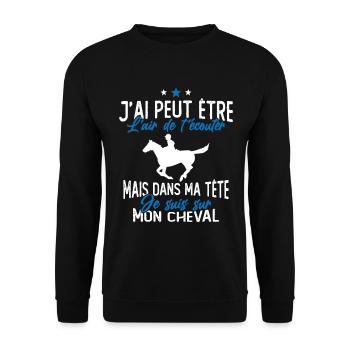 Je suis à cheval - cadeau humour cheval équitation - Sweat-shirt Unisexe - noir - Devant - Alina (178cm) & Michal (187cm)