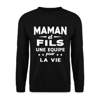 Maman et Fils une equipe Cadeau Fête Des Mères - Sweat-shirt Unisexe - noir - Devant - Alina (178cm) & Michal (187cm)
