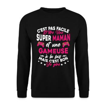 Super Maman Gameuse Humour Gamer Cadeau - Sweat-shirt Unisexe - noir - Devant - Alina (178cm) & Michal (187cm)