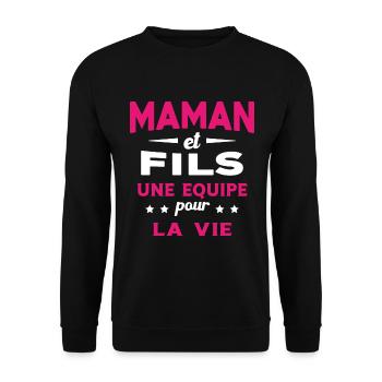 Maman et Fils une equipe Cadeau Fête Des Mères - Sweat-shirt Unisexe - noir - Devant - Alina (178cm) & Michal (187cm)
