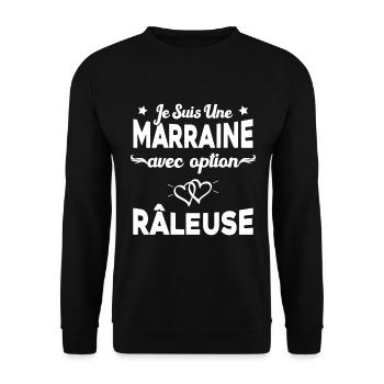 Femme je suis une marraine avec option râleuse - Sweat-shirt Unisexe - noir - Devant - Alina (178cm) & Michal (187cm)