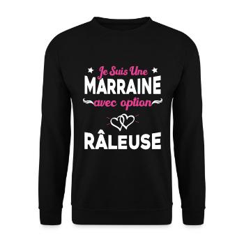 Femme je suis une marraine avec option râleuse - Sweat-shirt Unisexe - noir - Devant - Alina (178cm) & Michal (187cm)