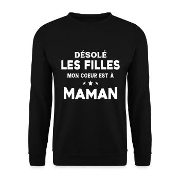 Désolé les filles mon coeur est à maman - Sweat-shirt Unisexe - noir - Devant - Alina (178cm) & Michal (187cm)
