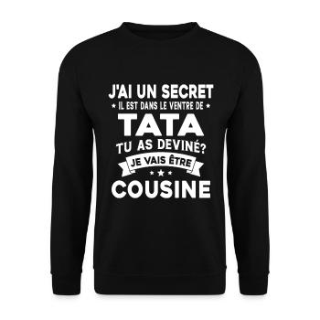 J'ai un secret je vais être cousine Humour Cadeau - Sweat-shirt Unisexe - noir - Devant - Alina (178cm) & Michal (187cm)