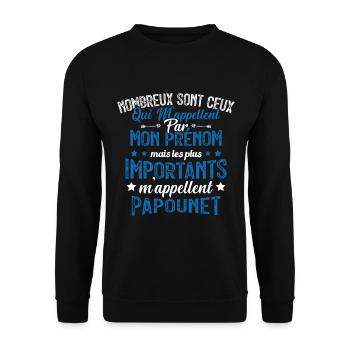 Les Plus Importants M'appellent Papounet Cadeau - Sweat-shirt Unisexe - noir - Devant - Alina (178cm) & Michal (187cm)