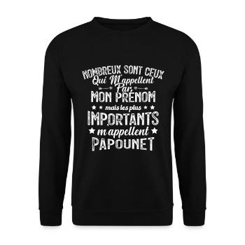 Les Plus Importants M'appellent Papounet Cadeau - Sweat-shirt Unisexe - noir - Devant - Alina (178cm) & Michal (187cm)
