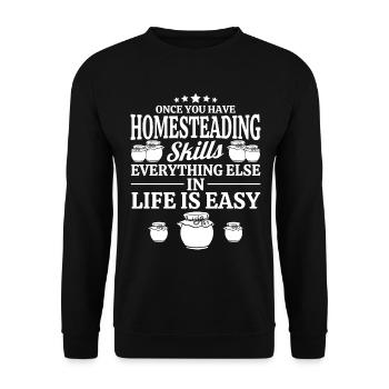 Fähigkeiten eines Selbstversorgers Einmachen Gesch - Unisex Pullover - Schwarz - Vorne - Alina (178cm) & Michal (187cm)