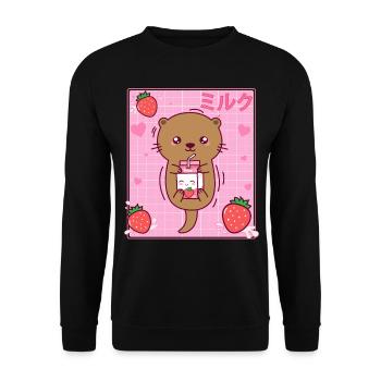 Kawaii Seeotter Erdbeermilchshake Otaku - Unisex Pullover - Schwarz - Vorne - Alina (178cm) & Michal (187cm)