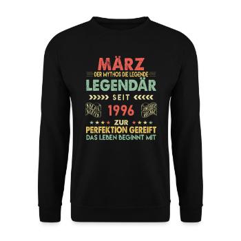 27. Geburtstag März Jahrgang 1996 Vintage - Unisex Pullover - Schwarz - Vorne - Alina (178cm) & Michal (187cm)