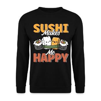 Sushi Makes Me Happy Cute Funny Kawaii Japanese - Unisex Sweatshirt - black - Front - Alina (178cm) & Michal (187cm)