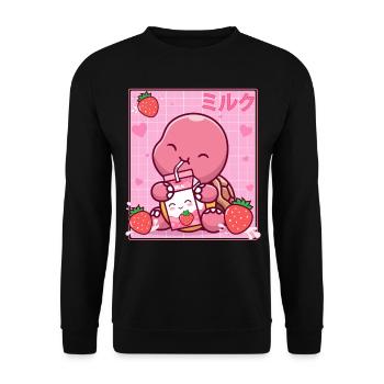 Kawaii Schildkrötenliebhaber Erdbeermilchshake Otaku - Unisex Pullover - Schwarz - Vorne - Alina (178cm) & Michal (187cm)