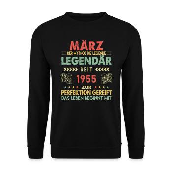 68. Geburtstag März Jahrgang 1955 Vintage - Unisex Pullover - Schwarz - Vorne - Alina (178cm) & Michal (187cm)
