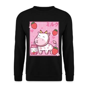 Kawaii Rosa Erdbeere Kuhmilch Shake Otaku Anime - Unisex Pullover - Schwarz - Vorne - Alina (178cm) & Michal (187cm)
