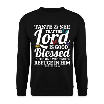 Jesus God Bible Verse Inspiring Gift - Unisex Sweatshirt - black - Front - Alina (178cm) & Michal (187cm)