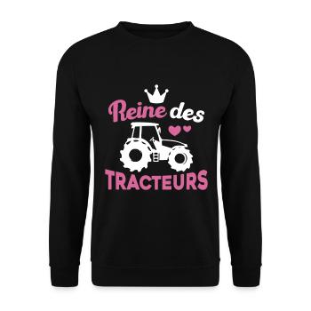 Drôle Femme Reine Agricultrice Tracteur Cadeau - Sweat-shirt Unisexe - noir - Devant - Alina (178cm) & Michal (187cm)