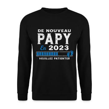 De Nouveau Papy en 2023 Cadeau Futur Papy - Sweat-shirt Unisexe - noir - Devant - Alina (178cm) & Michal (187cm)
