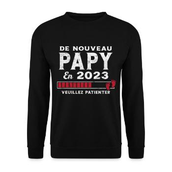 De Nouveau Papy en 2023 Cadeau Futur Papy - Sweat-shirt Unisexe - noir - Devant - Alina (178cm) & Michal (187cm)