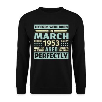 70th birthday March Born 1953 Vintage - Unisex Sweatshirt - black - Front - Alina (178cm) & Michal (187cm)