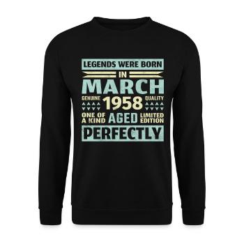 65th birthday March Born 1958 Vintage - Unisex Sweatshirt - black - Front - Alina (178cm) & Michal (187cm)