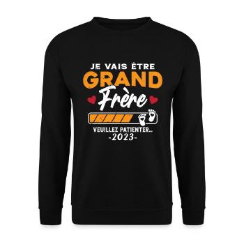 Je vais Être Grand Frère 2023 idée cadeau - Sweat-shirt Unisexe - noir - Devant - Alina (178cm) & Michal (187cm)