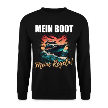Segler Kapitän Skipper Mein Boot Meine Regeln - Unisex Pullover - Schwarz - Vorne - Alina (178cm) & Michal (187cm)