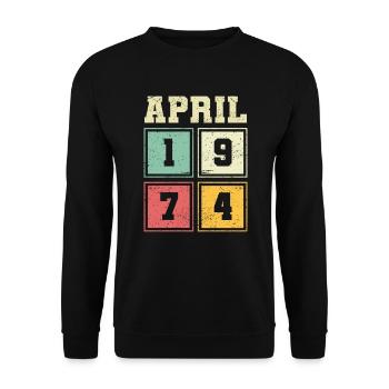 49. Geburtstag April Jahrgang 1974 Vintage - Unisex Pullover - Schwarz - Vorne - Alina (178cm) & Michal (187cm)