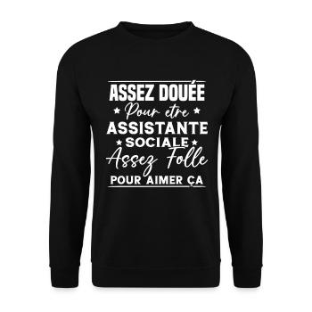 Assistante Sociale Humour Métier Idée Cadeau Femme - Sweat-shirt Unisexe - noir - Devant - Alina (178cm) & Michal (187cm)