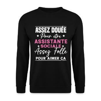 Assistante Sociale Humour Métier Idée Cadeau Femme - Sweat-shirt Unisexe - noir - Devant - Alina (178cm) & Michal (187cm)