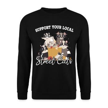 Support Your Local Street Cats Waschbär Opossum - Unisex Pullover - Schwarz - Vorne - Alina (178cm) & Michal (187cm)