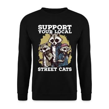 Support Your Local Street Cats Raccoon Opossum - Unisex Sweatshirt - black - Front - Alina (178cm) & Michal (187cm)