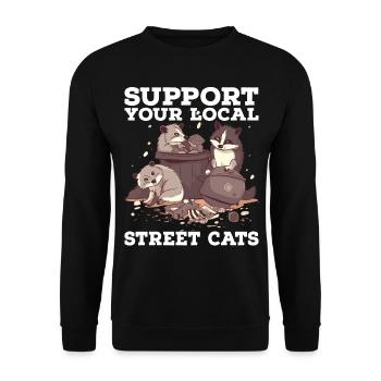 Support Your Local Street Cats Raccoon Opossum - Unisex Sweatshirt - black - Front - Alina (178cm) & Michal (187cm)