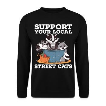 Support Your Local Street Cats Waschbär Opossum - Unisex Pullover - Schwarz - Vorne - Alina (178cm) & Michal (187cm)