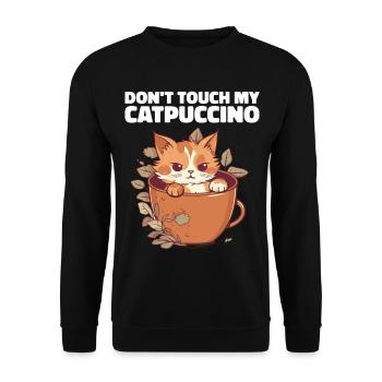 Catpuccino Katze in Kaffee-Tasse - Unisex Pullover - Schwarz - Vorne - Alina (178cm) & Michal (187cm)
