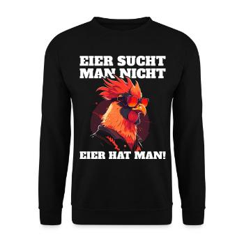 Eier sucht man nicht Eier hat man Hahn Ostern - Unisex Pullover - Schwarz - Vorne - Alina (178cm) & Michal (187cm)