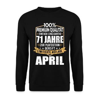 71. Geburtstag April Jahrgang 1952 Vintage - Unisex Pullover - Schwarz - Vorne - Alina (178cm) & Michal (187cm)