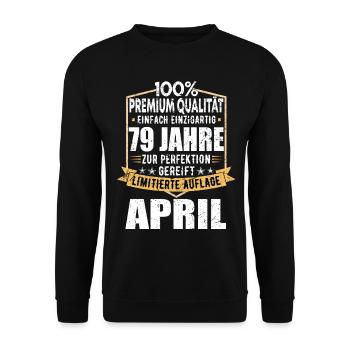 79. Geburtstag April Jahrgang 1944 Vintage - Unisex Pullover - Schwarz - Vorne - Alina (178cm) & Michal (187cm)