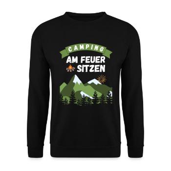 Camping am Feuer sitzen - Design - Unisex Pullover - Schwarz - Vorne - Alina (178cm) & Michal (187cm)
