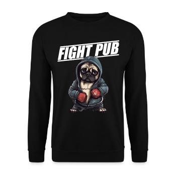 Fight Pub Mops mit Boxhandschuhen Boxer - Unisex Pullover - Schwarz - Vorne - Alina (178cm) & Michal (187cm)