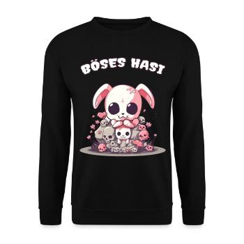 Pastel Goth Böses Hasi Pentagramm - Unisex Pullover - Schwarz - Vorne - Alina (178cm) & Michal (187cm)