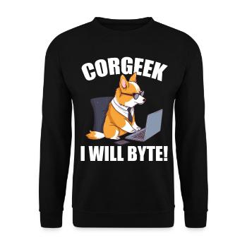 Corgi with glasses I Will Byte computer geek Corgeek - Unisex Sweatshirt - black - Front - Alina (178cm) & Michal (187cm)