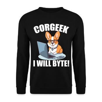 Corgi with glasses I Will Byte computer geek Corgeek - Unisex Sweatshirt - black - Front - Alina (178cm) & Michal (187cm)