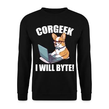 Corgi with glasses I Will Byte computer geek Corgeek - Unisex Sweatshirt - black - Front - Alina (178cm) & Michal (187cm)