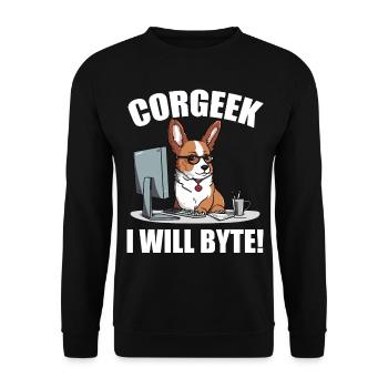 Corgi with glasses I Will Byte computer geek Corgeek - Unisex Sweatshirt - black - Front - Alina (178cm) & Michal (187cm)