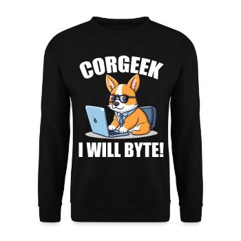 Corgi with glasses I Will Byte computer geek Corgeek - Unisex Sweatshirt - black - Front - Alina (178cm) & Michal (187cm)