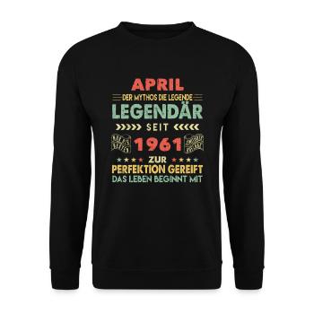 62. Geburtstag April Jahrgang 1961 Vintage - Unisex Pullover - Schwarz - Vorne - Alina (178cm) & Michal (187cm)