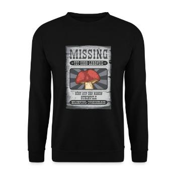 Wanted Steinpilz lustiges Pilz Geschenk - Unisex Pullover - Schwarz - Vorne - Alina (178cm) & Michal (187cm)