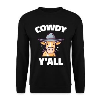 Cowdy Yall Y'all cow with hat for the cow fan - Unisex Sweatshirt - black - Front - Alina (178cm) & Michal (187cm)