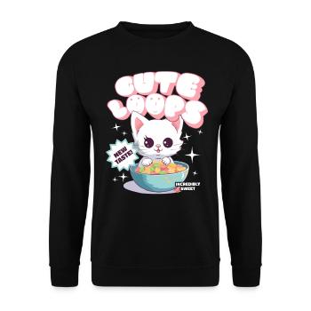Cute Loops Kawaii Katze Cornflakes Müsli - Unisex Pullover - Schwarz - Vorne - Alina (178cm) & Michal (187cm)