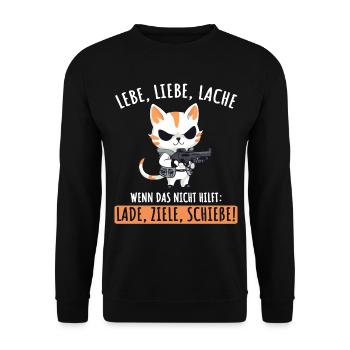 Lebe Liebe Lache Wenn das nicht hilft lade ziele - Unisex Pullover - Schwarz - Vorne - Alina (178cm) & Michal (187cm)
